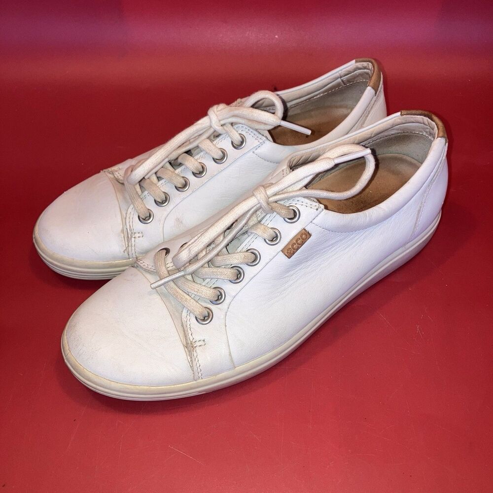 Ecco Soft 7 Casual Sneakers Shoes Leather White Womens Size 38 US 7 7.5